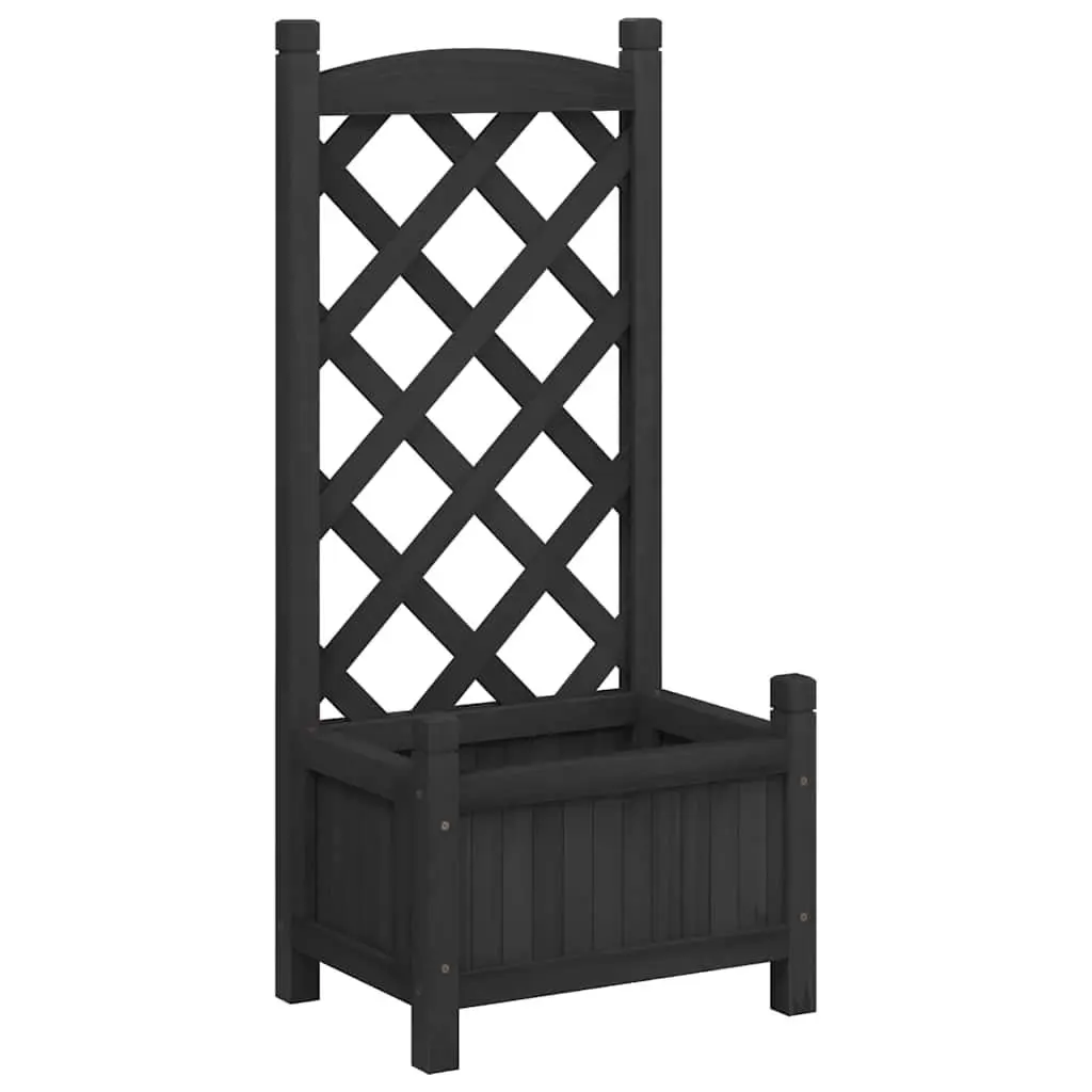 Black Solid Fir Wooden Planter with Trellis