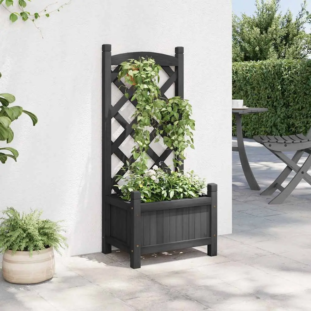 Black Solid Fir Wooden Planter with Trellis