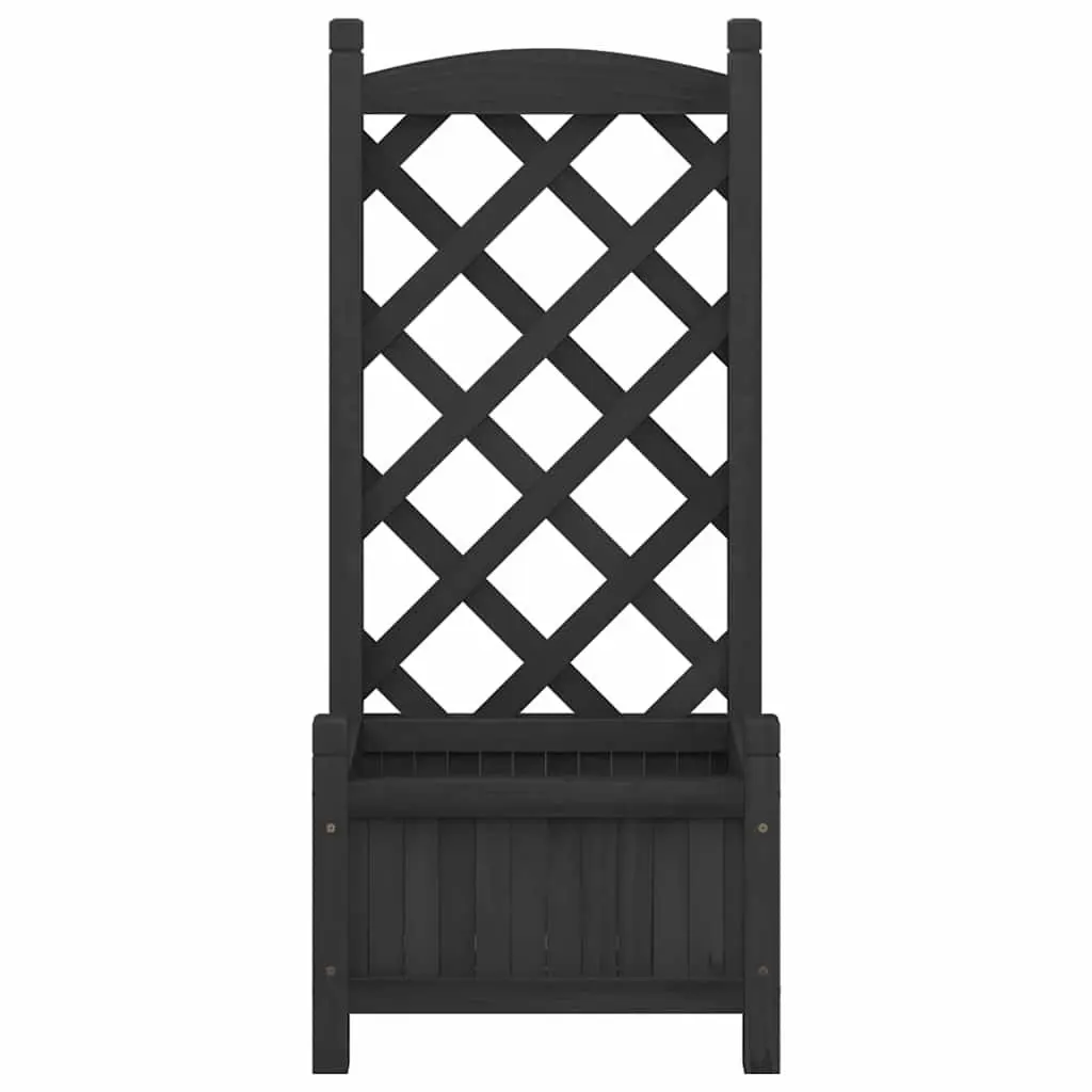 Black Solid Fir Wooden Planter with Trellis