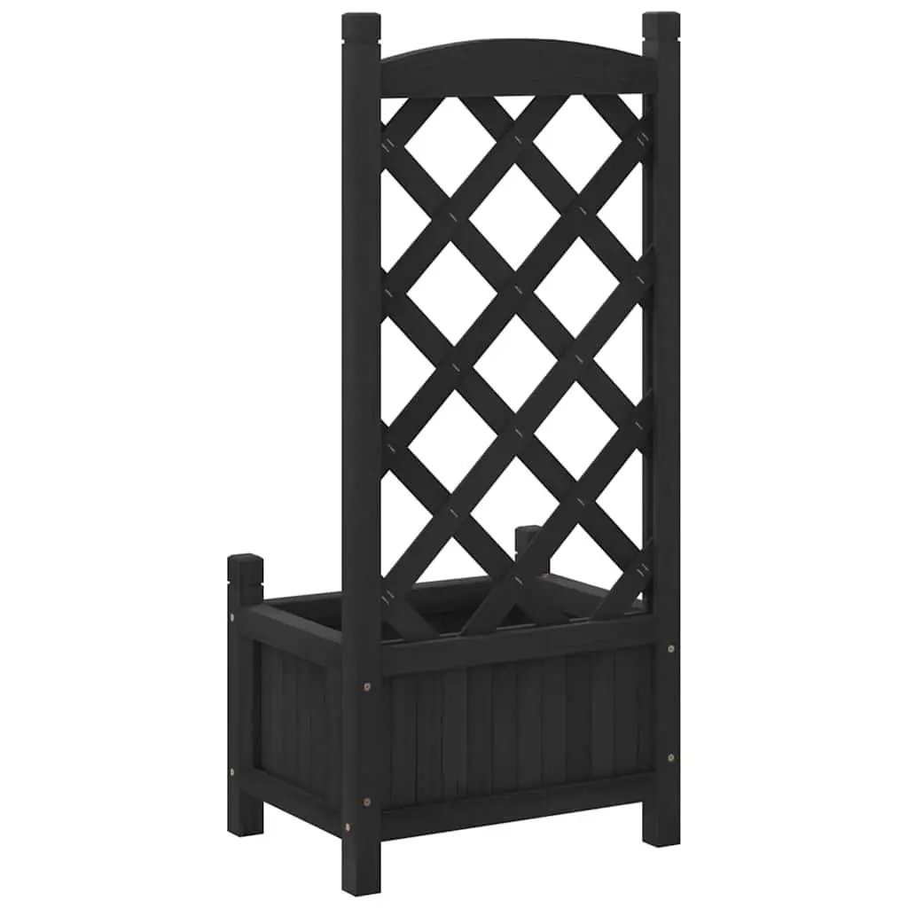 Black Solid Fir Wooden Planter with Trellis