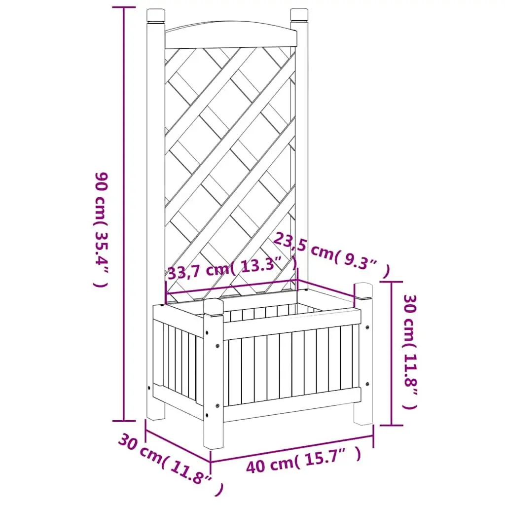 Black Solid Fir Wooden Planter with Trellis