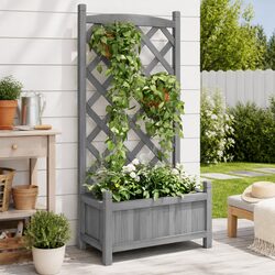 Wooden Planter with Trellis Grey Garden Outdoor Climbing Plants Patio Decor