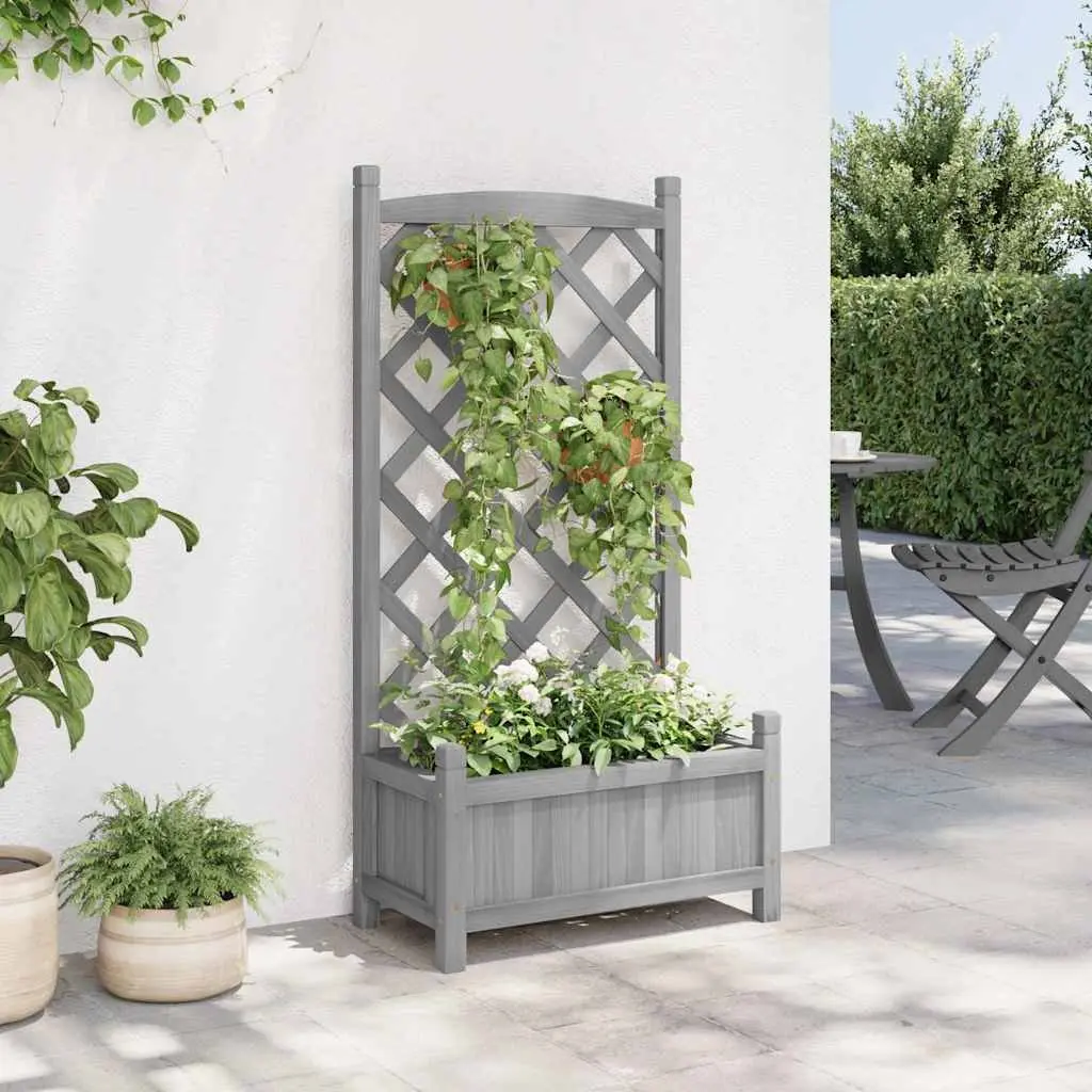 Wooden Planter with Trellis for Garden Patio Grey