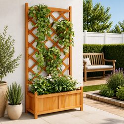 Wooden Planter with Trellis: Brown Fir Construction and Specs