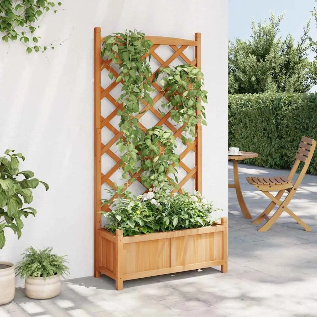 Wooden Planter with Trellis for Garden Patio Brown Fir