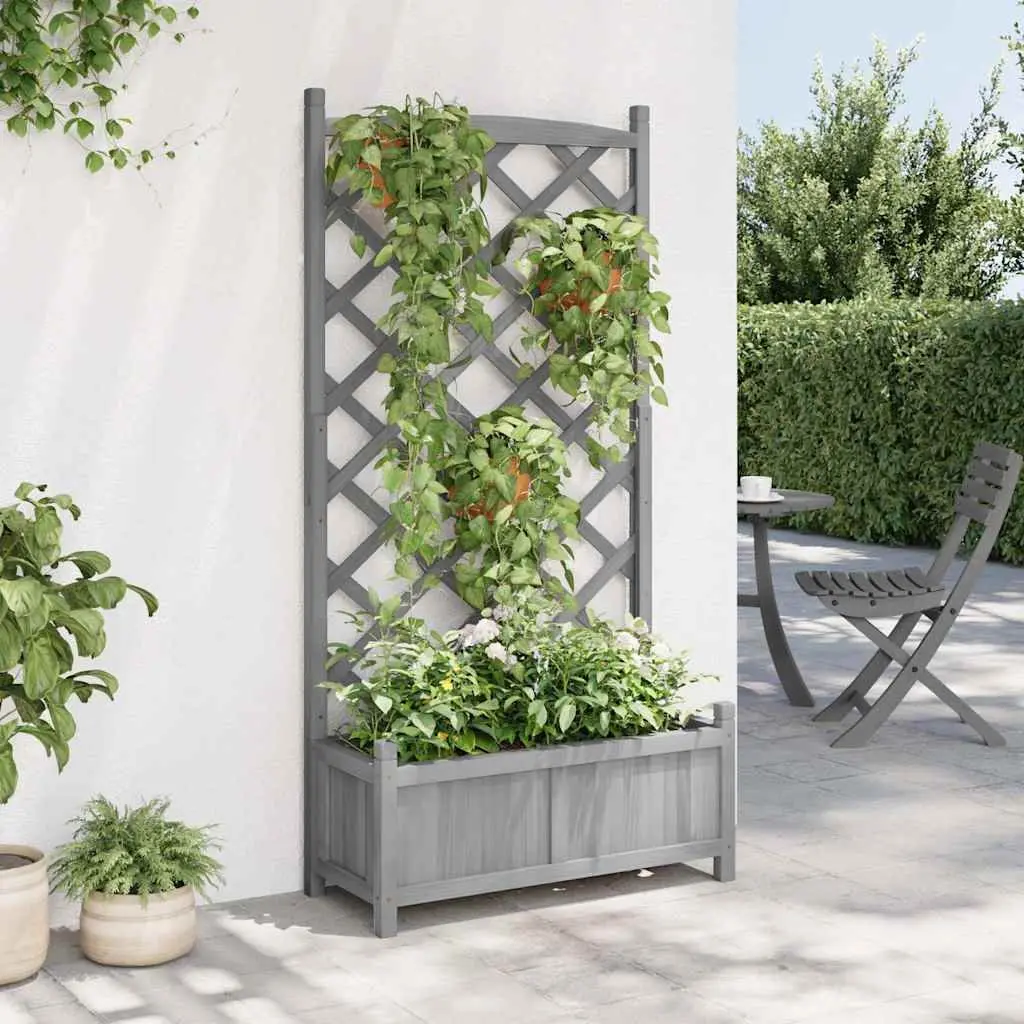 Wooden Planter with Trellis Grey Solid Fir Garden Climbing Plants Patio Terrace