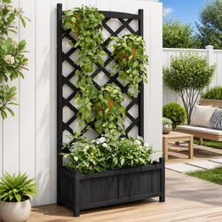 Specifications of Black Solid Fir Planter with Trellis