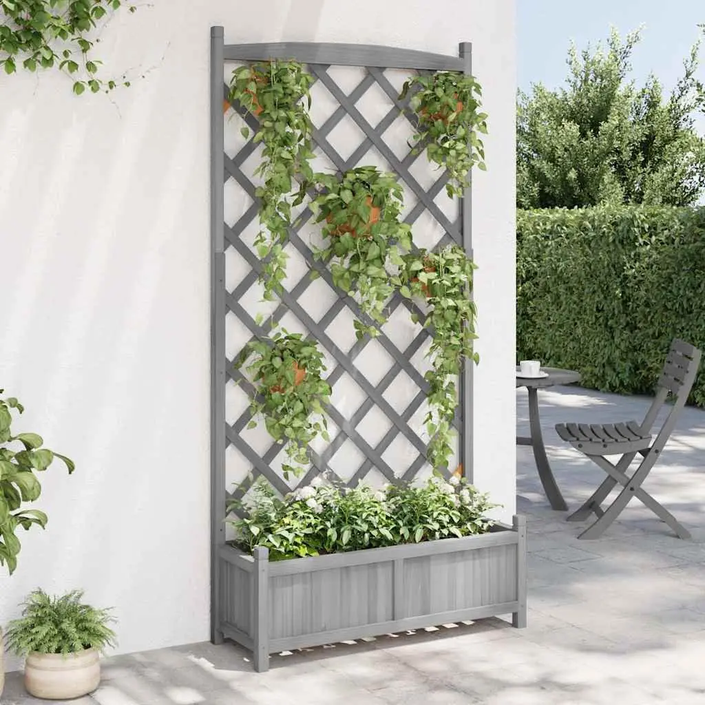 Wooden Planter with Trellis Grey Solid Fir Garden Patio Outdoor Climbing Plants