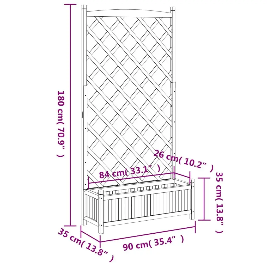 Wooden Planter with Trellis Grey Solid Fir Garden Patio Outdoor Climbing Plants