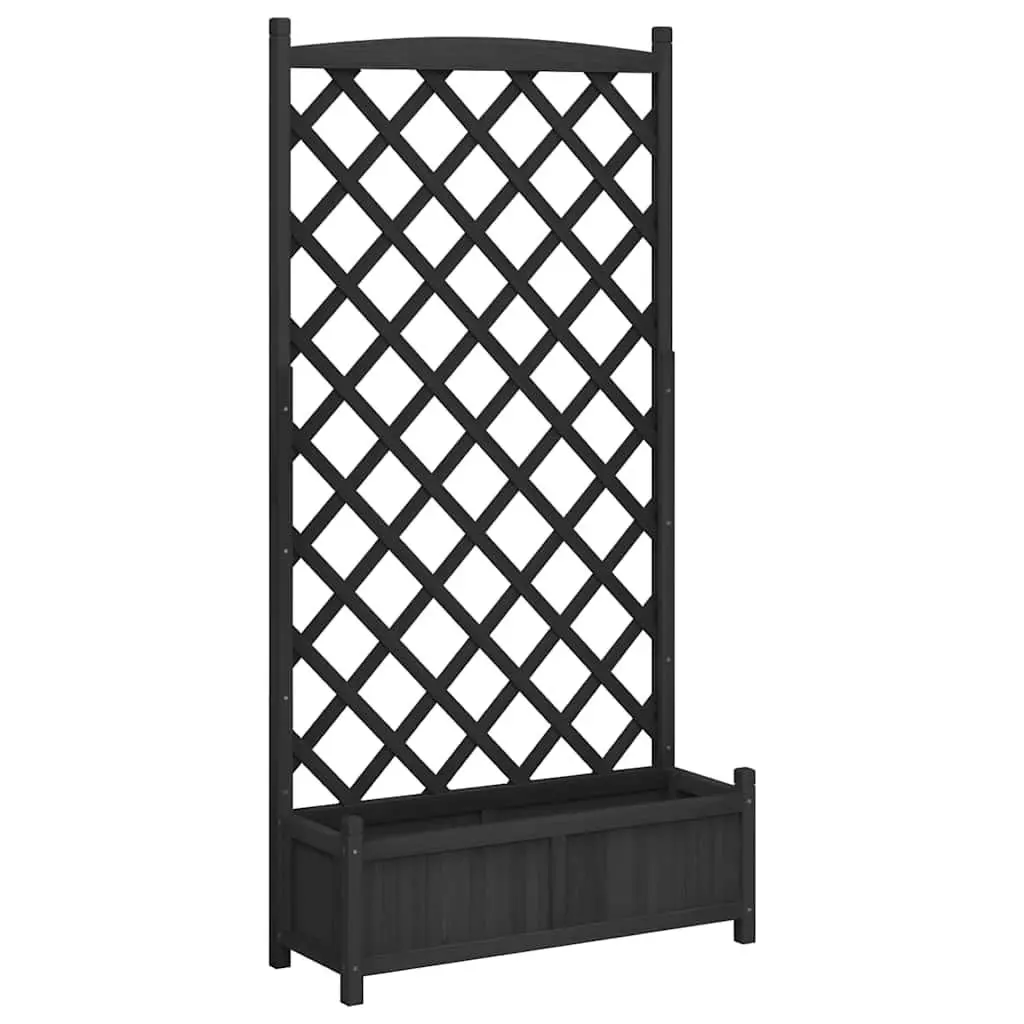 Wooden Planter with Trellis Black Solid Fir Garden Climbing Plants Support Patio