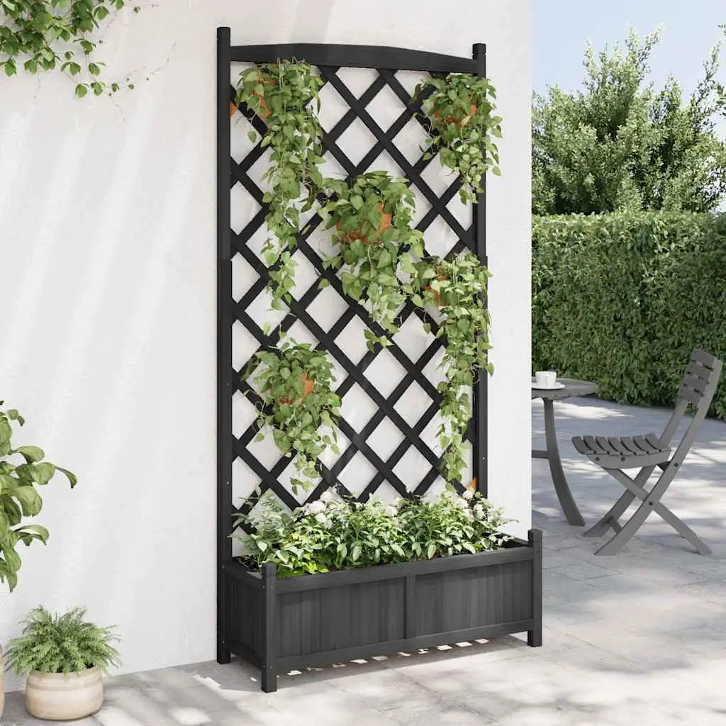 Wooden Planter with Trellis Black Solid Fir Garden Climbing Plants Support Patio