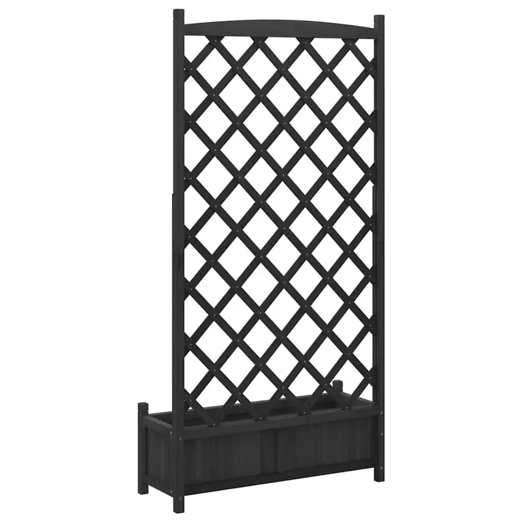 Wooden Planter with Trellis Black Solid Fir Garden Climbing Plants Support Patio