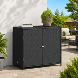 Garden Storage Cabinet Outdoor Black Poly Rattan Patio Furniture Organiser Box