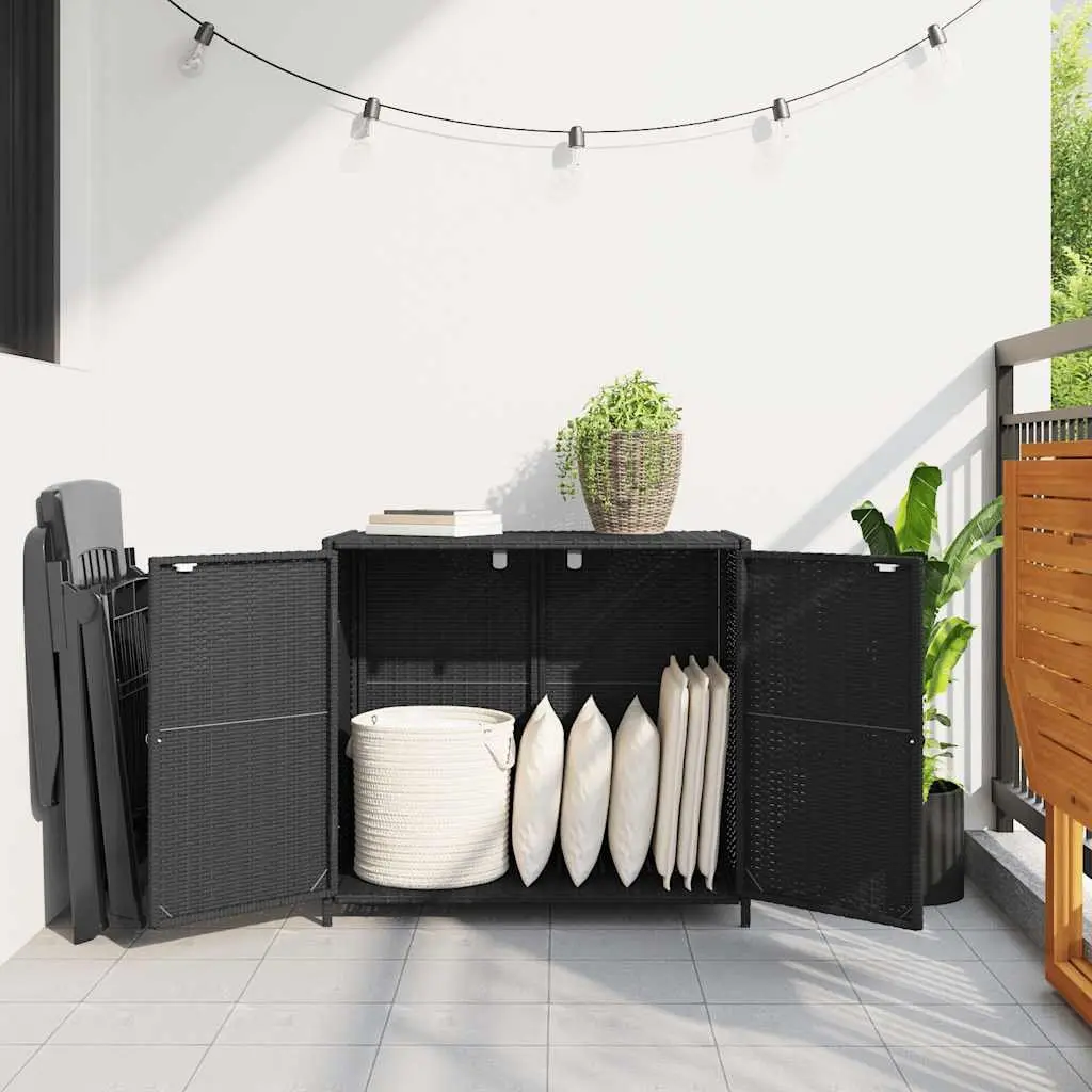 Outdoor Poly Rattan Storage Cabinet for Garden 83x45x76cm Black Organiser Box