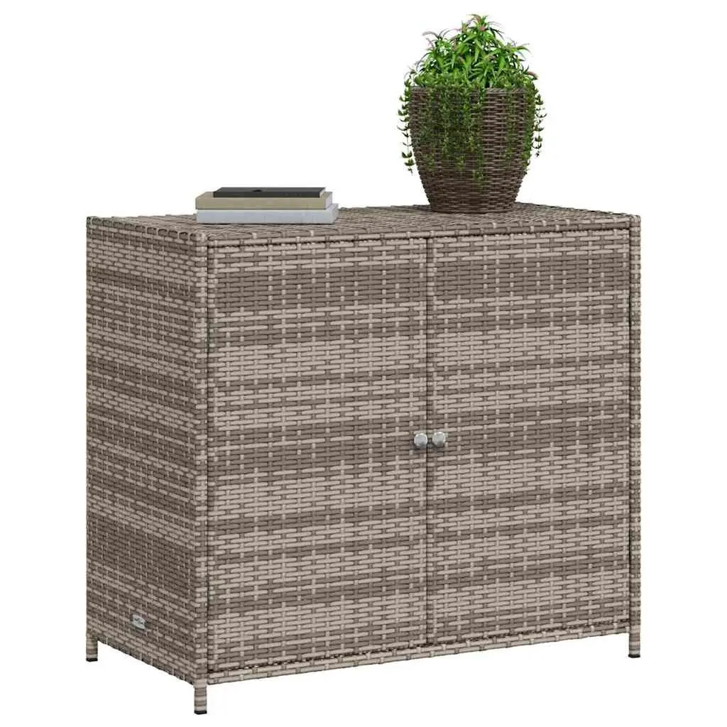 Garden Storage Cabinet Grey Poly Rattan Outdoor Furniture Tool Box Organiser