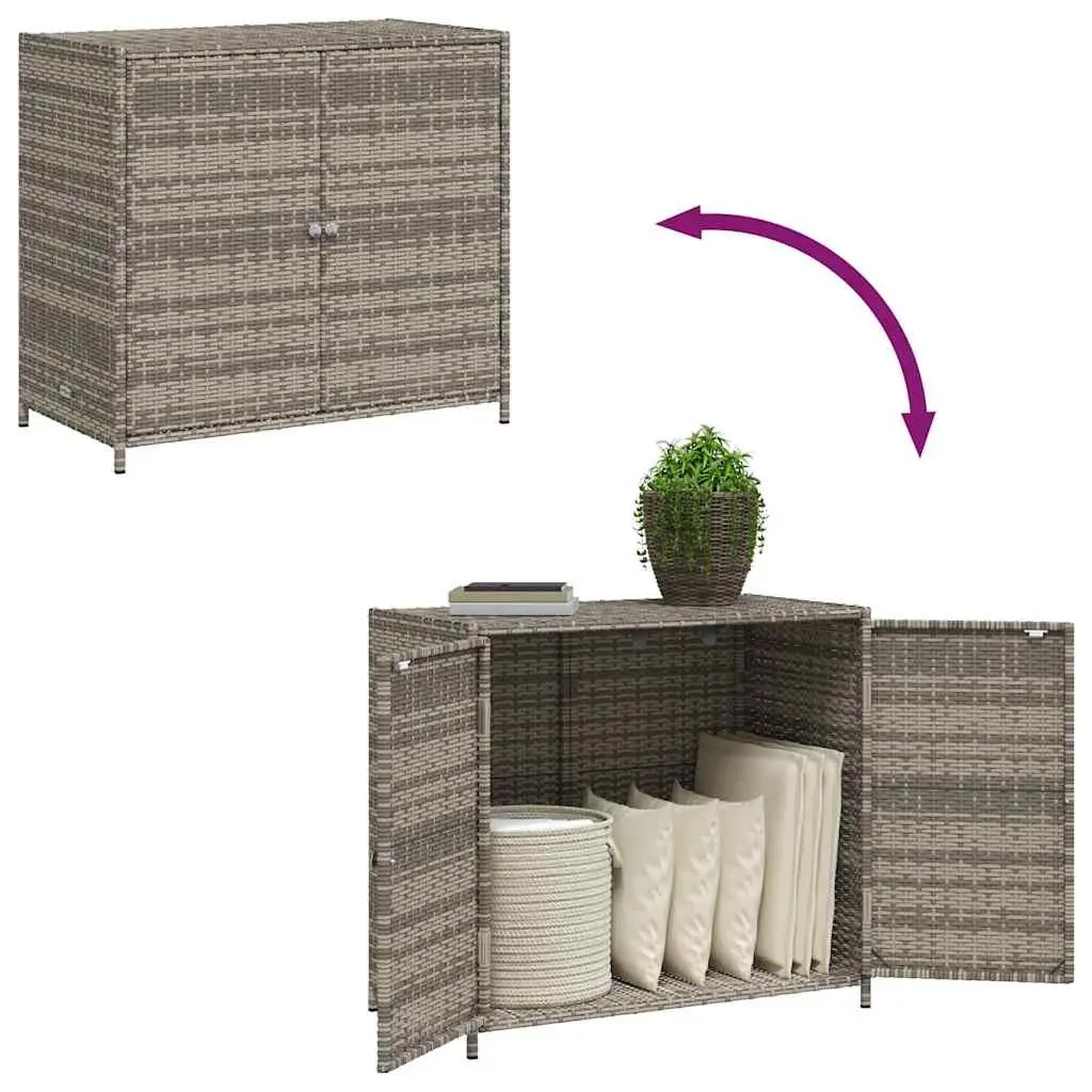 Garden Storage Cabinet Grey Poly Rattan Outdoor Furniture Tool Box Organiser