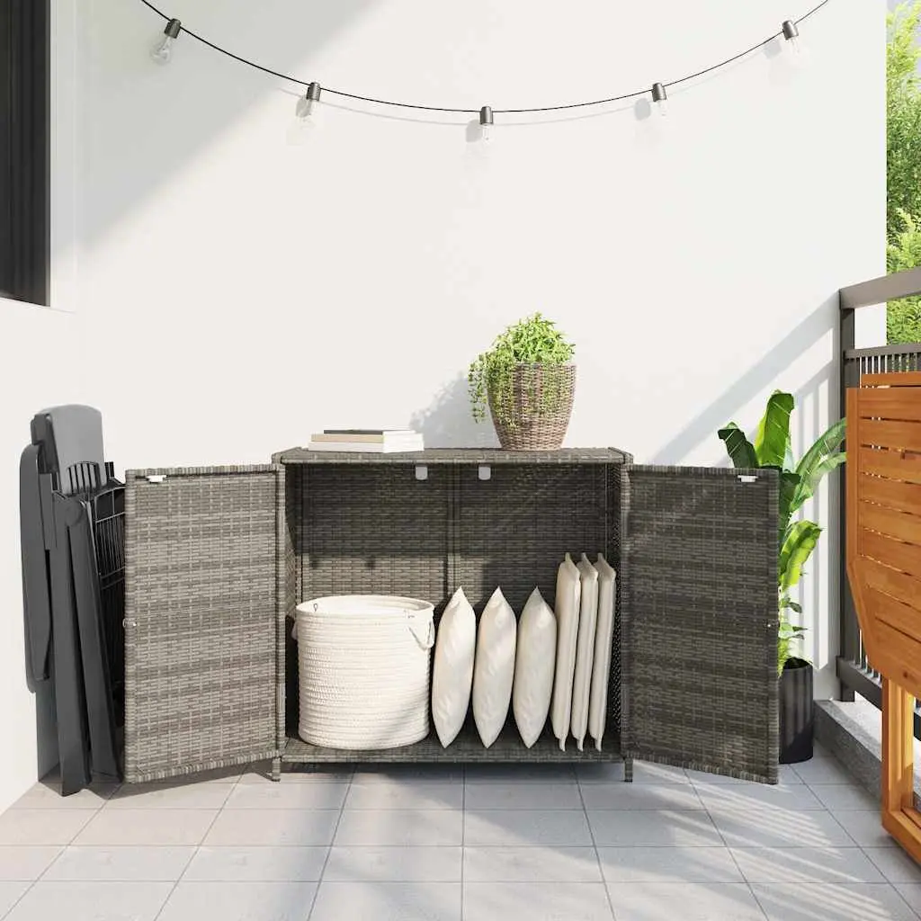 Garden Storage Cabinet Grey Poly Rattan Outdoor Furniture Tool Box Organiser