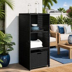 Garden Storage Cabinet: 50W x 55D x 115H cm, Black Rattan