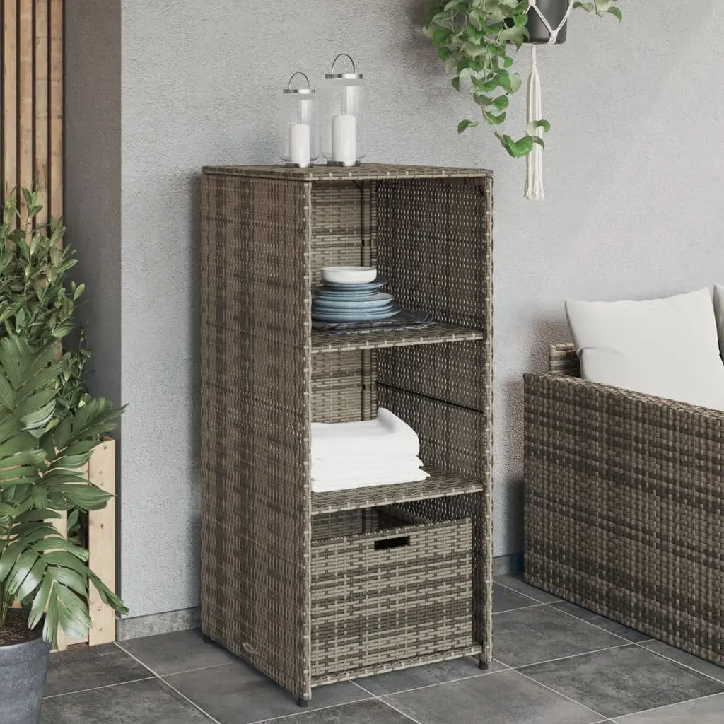 Garden Storage Cabinet Outdoor Use Grey Poly Rattan 50x55x115cm