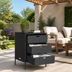 Garden Storage Cabinet 3 Drawer Outdoor Poly Rattan Black 55x59x80cm