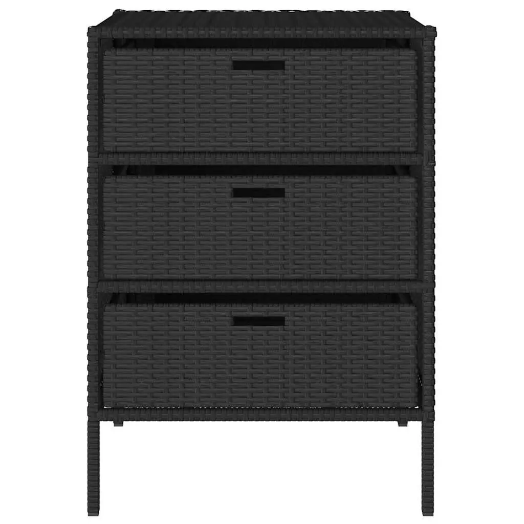 Outdoor Storage Cabinet Poly Rattan 3 Drawer Black 55x59x80cm