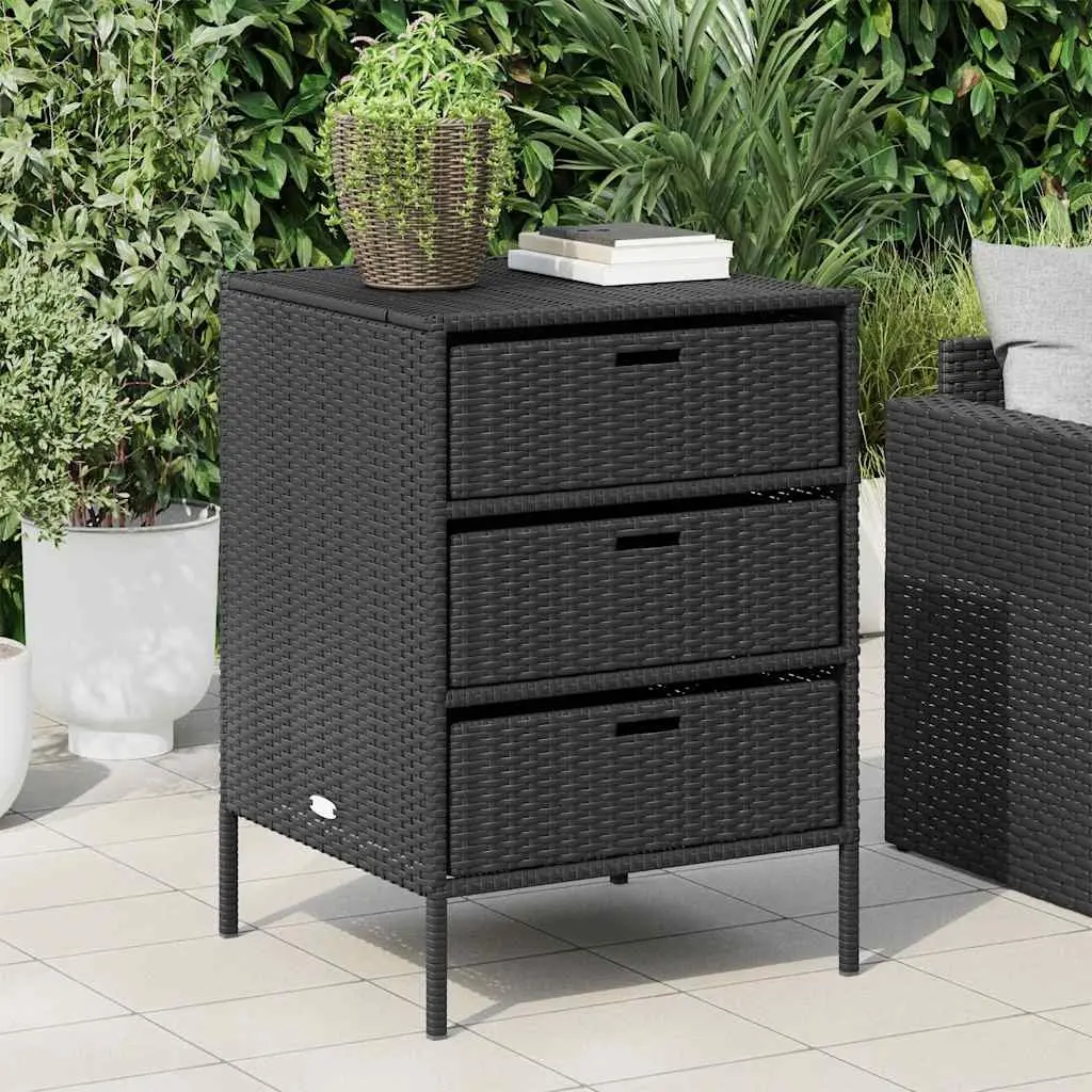 Outdoor Storage Cabinet Poly Rattan 3 Drawer Black 55x59x80cm