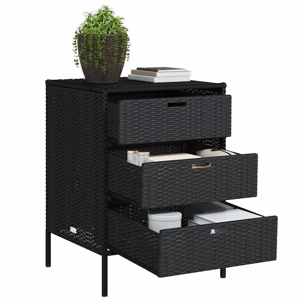 Outdoor Storage Cabinet Poly Rattan 3 Drawer Black 55x59x80cm