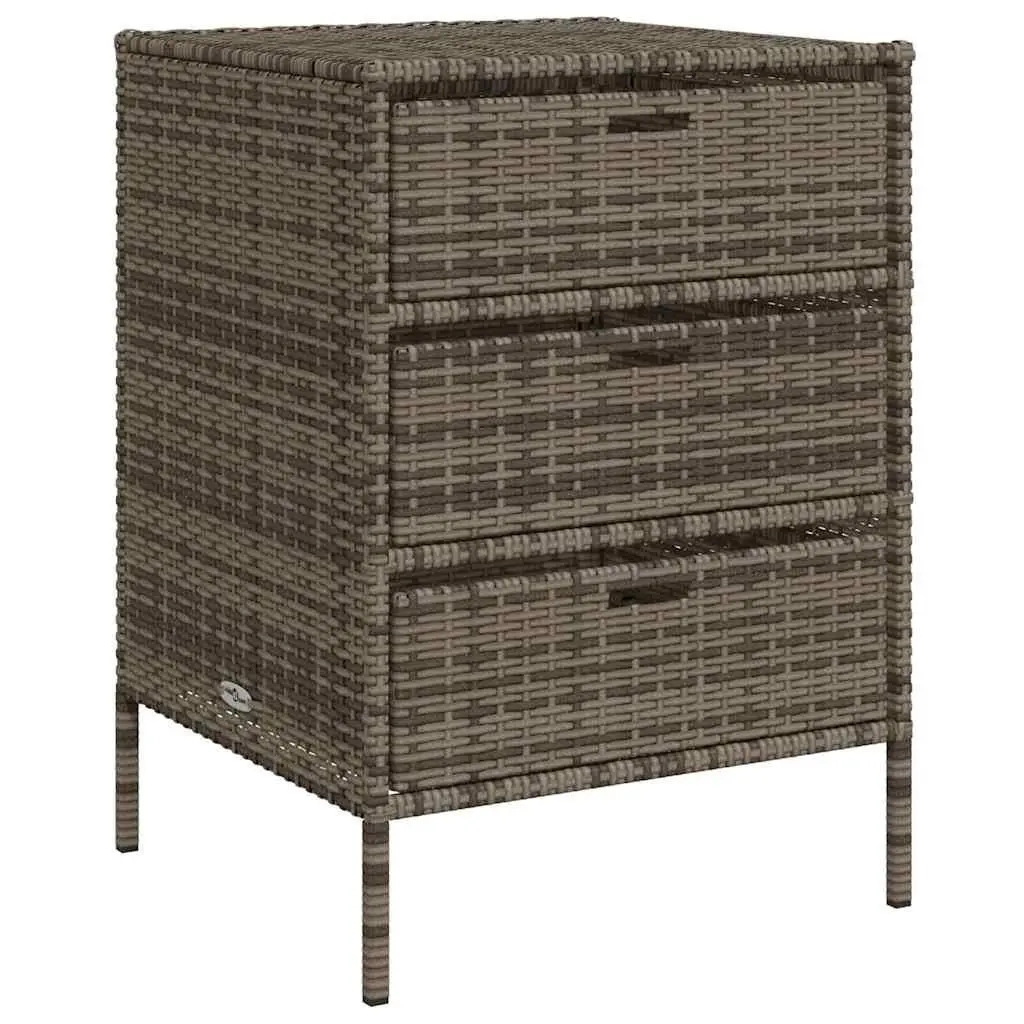 Garden Storage Cabinet Outdoor 3 Drawer Grey Poly Rattan