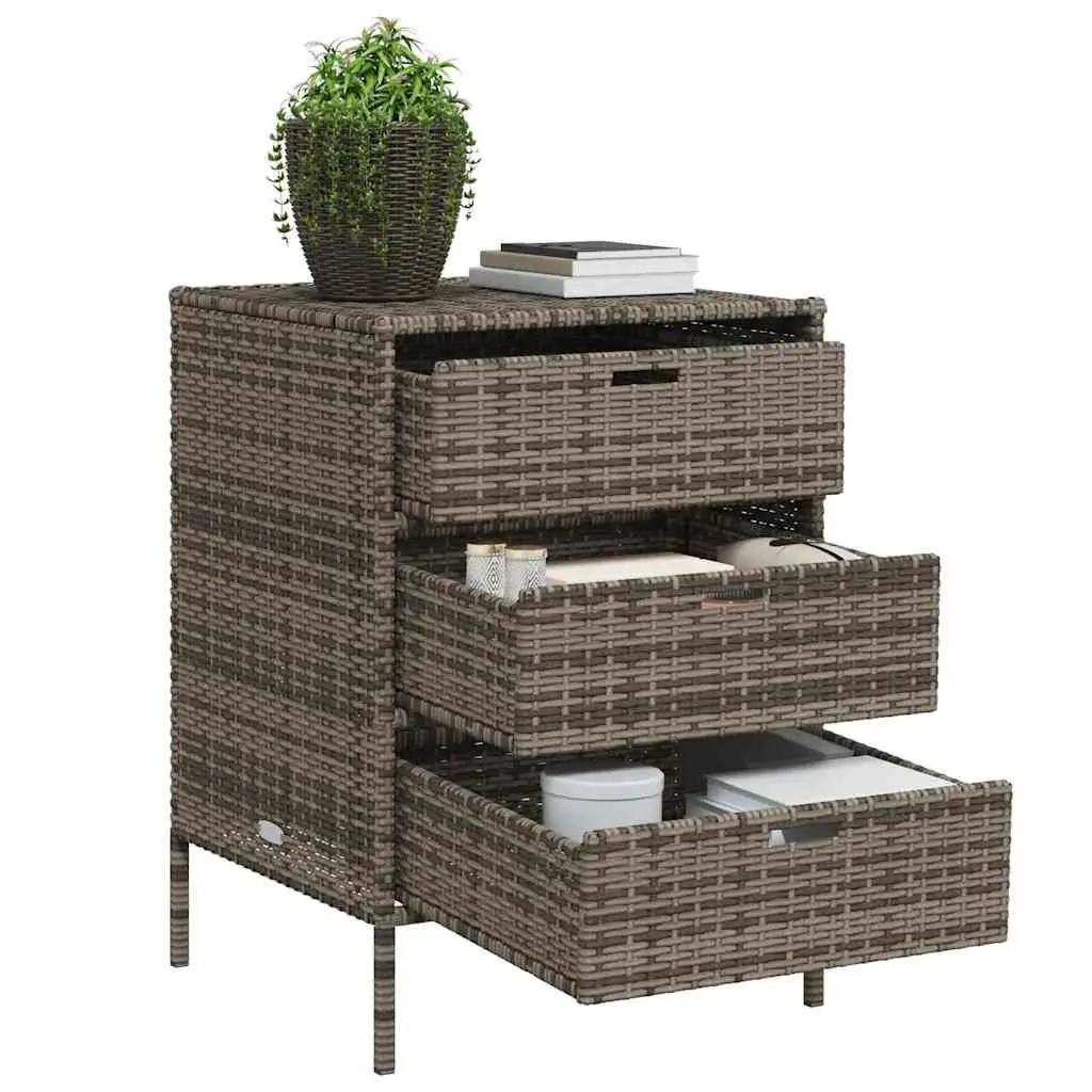 Garden Storage Cabinet Outdoor 3 Drawer Grey Poly Rattan