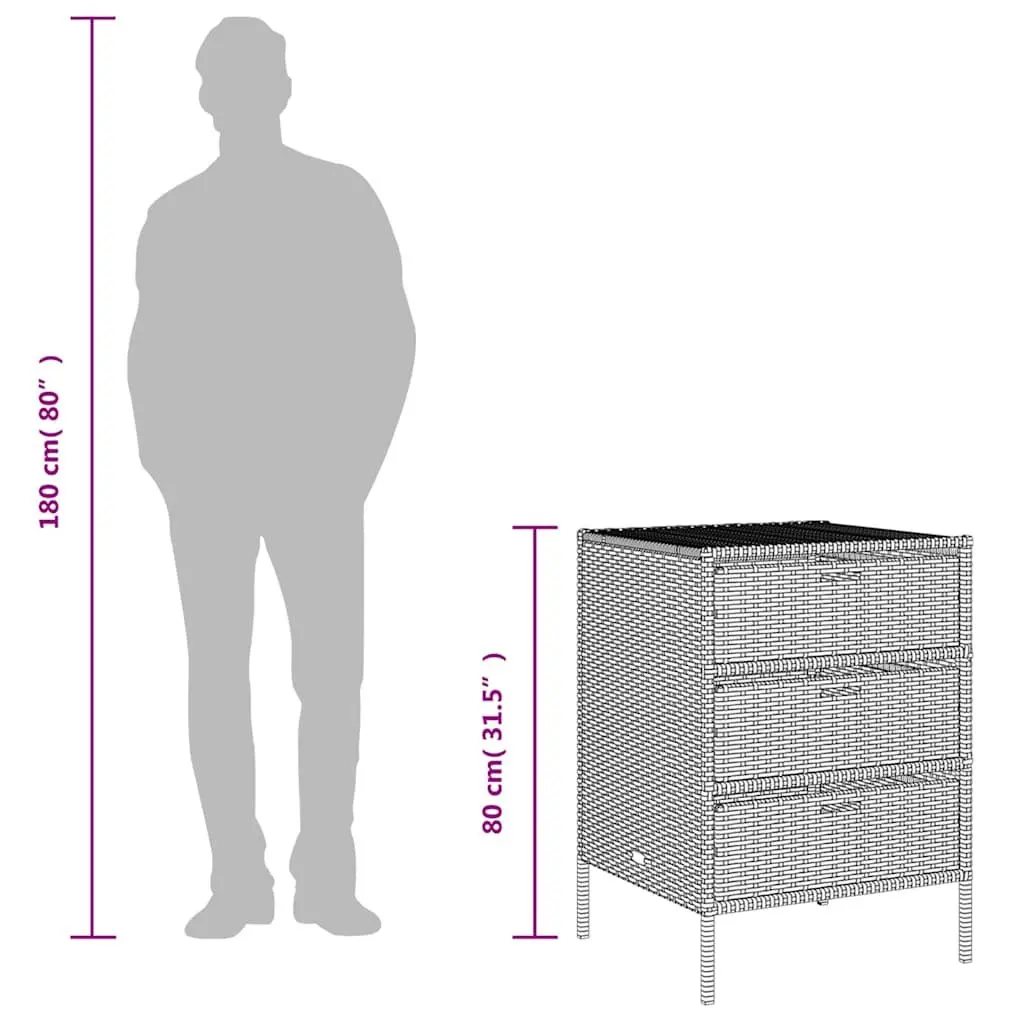 Garden Storage Cabinet Outdoor 3 Drawer Grey Poly Rattan