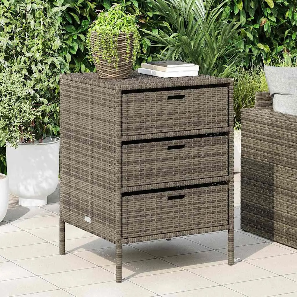 Garden Storage Cabinet Outdoor 3 Drawer Grey Poly Rattan