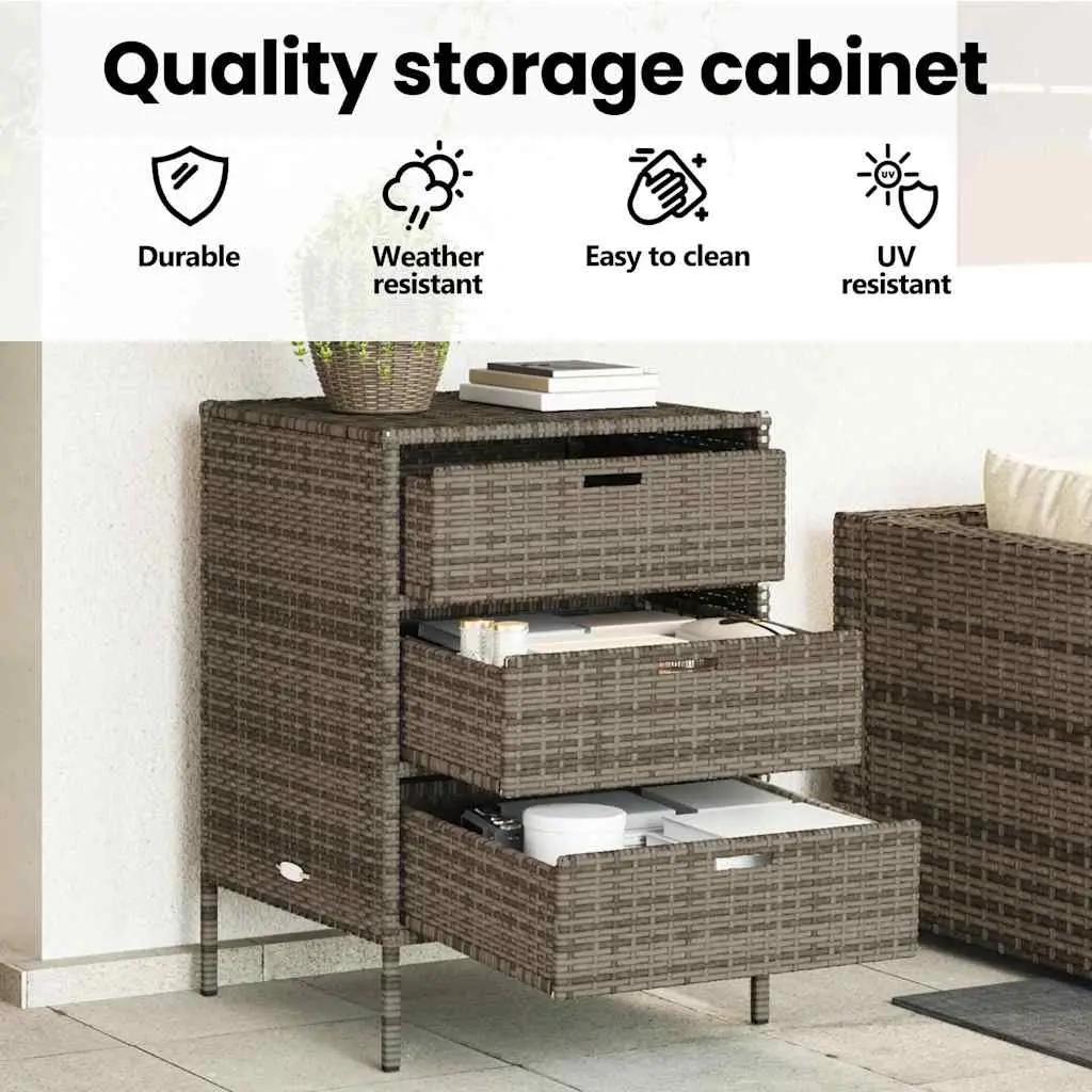 Garden Storage Cabinet Outdoor 3 Drawer Grey Poly Rattan