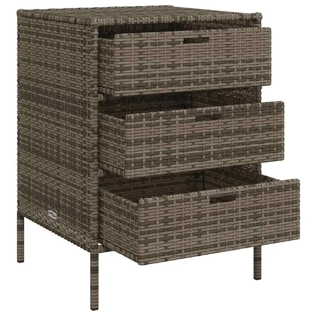 Garden Storage Cabinet Outdoor 3 Drawer Grey Poly Rattan