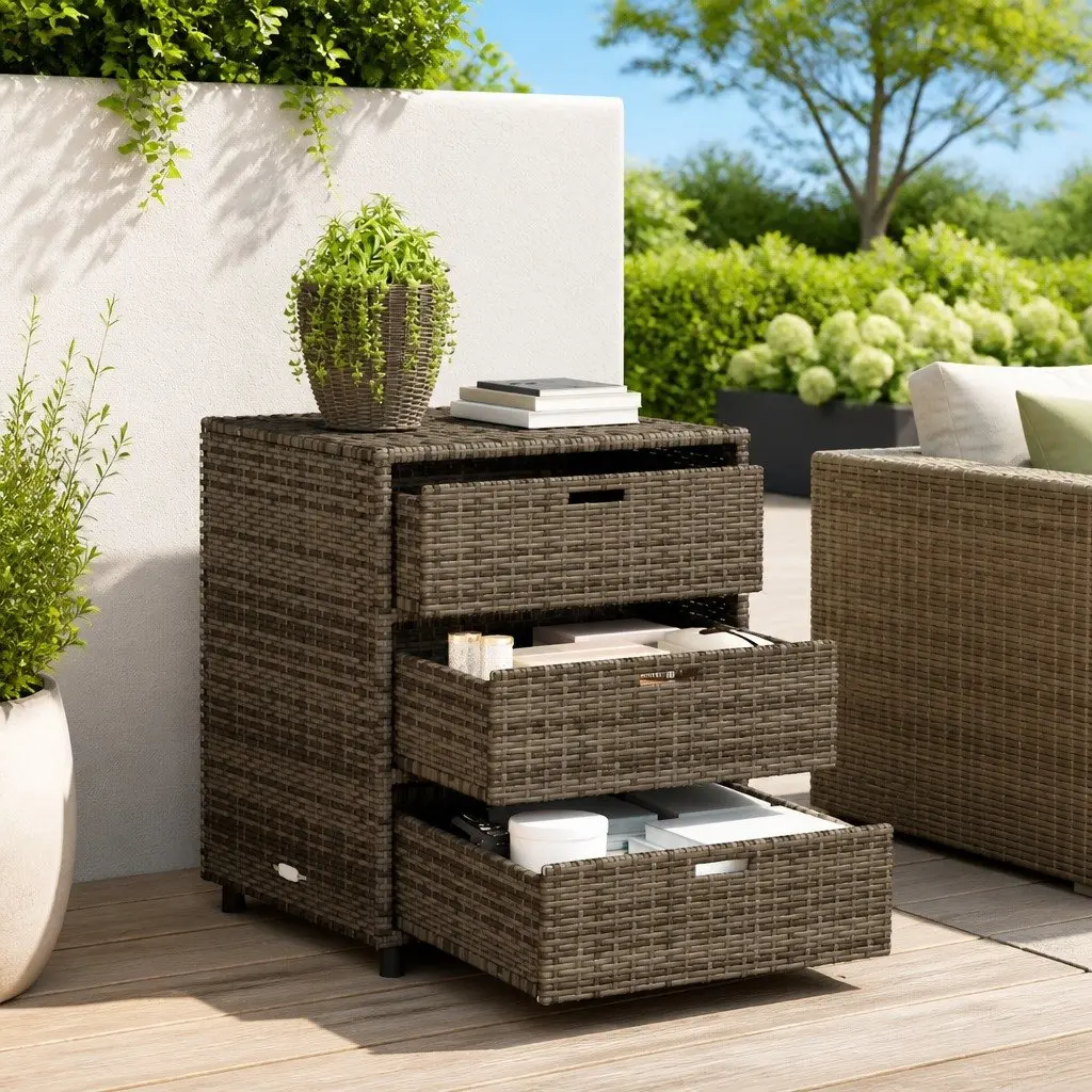 Garden Storage Cabinet Outdoor Grey 3 Drawers