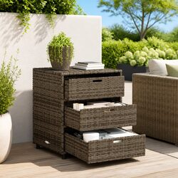 Garden Storage Cabinet Grey with 3 Drawers Outdoor Poly Rattan Patio Furniture