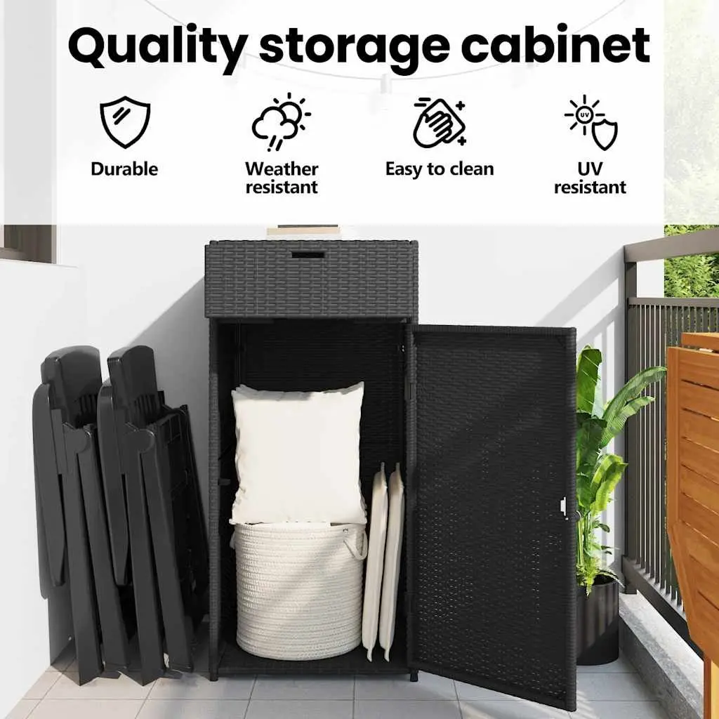 Garden Storage Cabinet Black Outdoor Poly Rattan Furniture Weatherproof