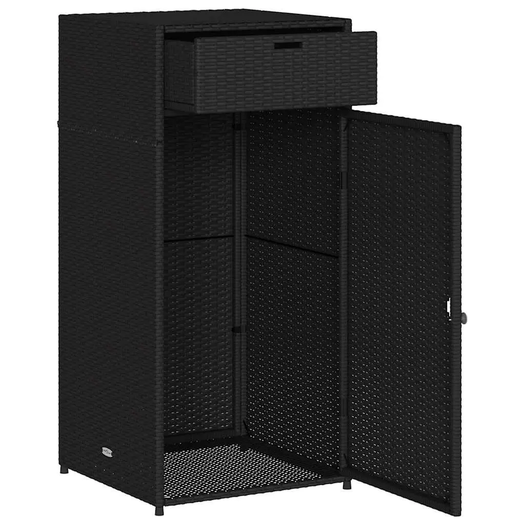 Garden Storage Cabinet Black Outdoor Poly Rattan Furniture Weatherproof