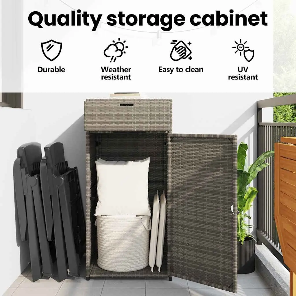 Garden Storage Cabinet Outdoor Grey PE Rattan 55 x 55 x 111 cm