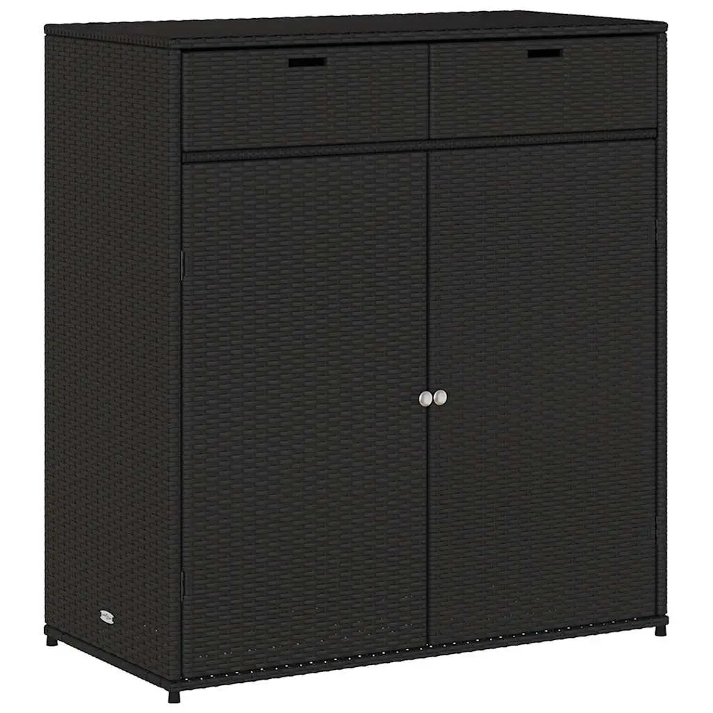 Outdoor Garden Storage Cabinet Poly Rattan Black for Cushions Tools and Supplies 105x55x113cm