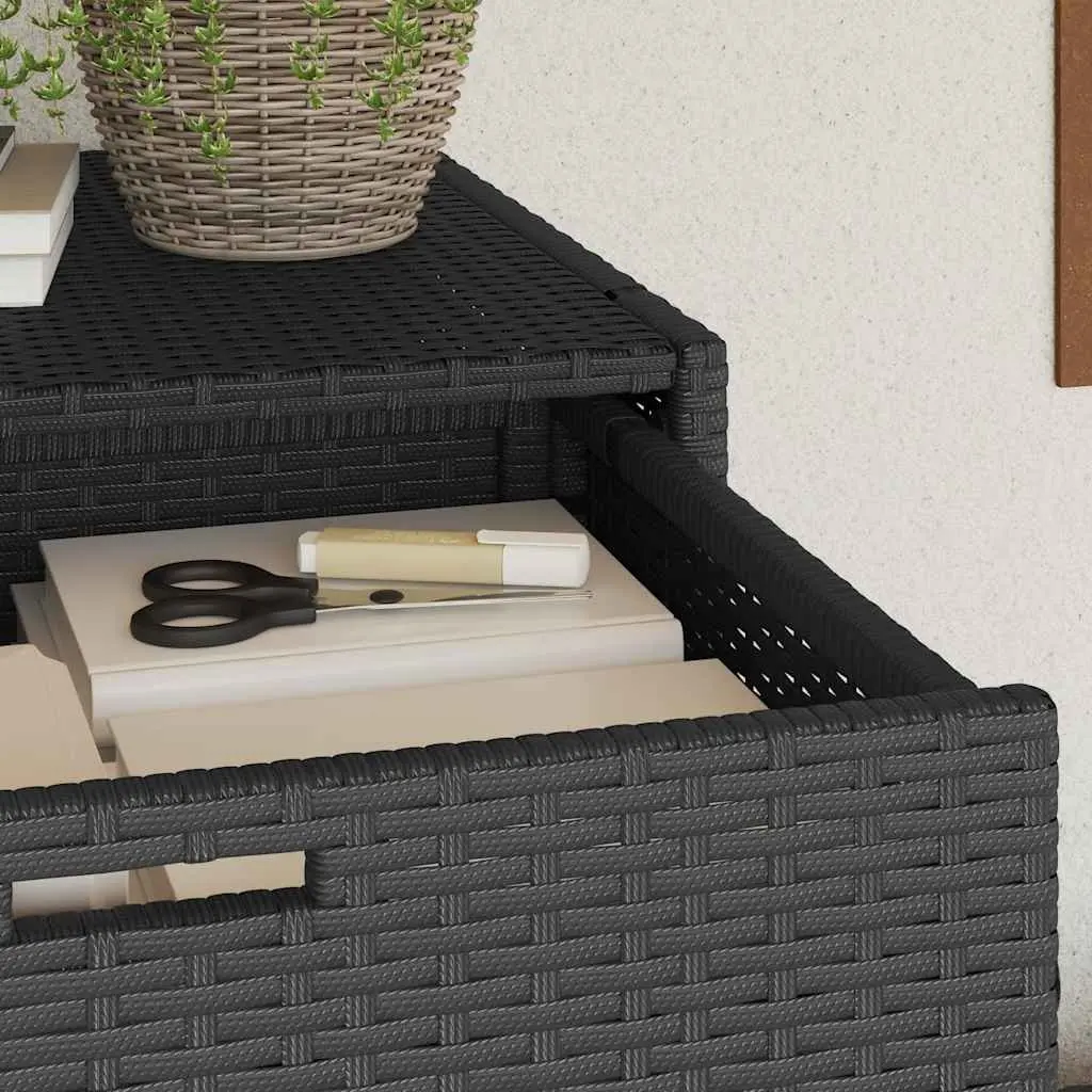 Outdoor Garden Storage Cabinet Poly Rattan Black for Cushions Tools and Supplies 105x55x113cm