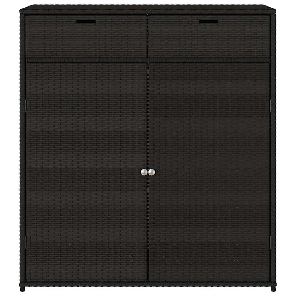 Outdoor Garden Storage Cabinet Poly Rattan Black for Cushions Tools and Supplies 105x55x113cm