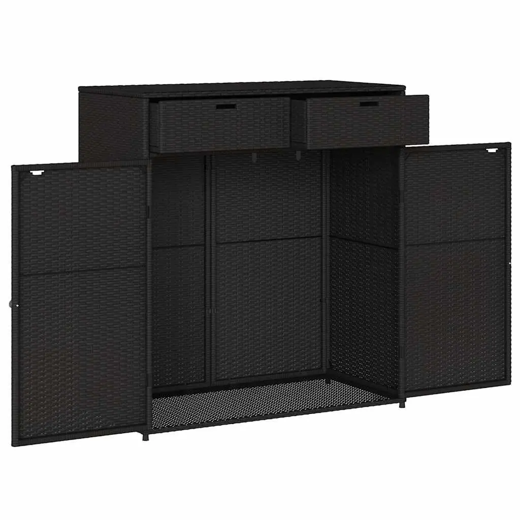 Outdoor Garden Storage Cabinet Poly Rattan Black for Cushions Tools and Supplies 105x55x113cm