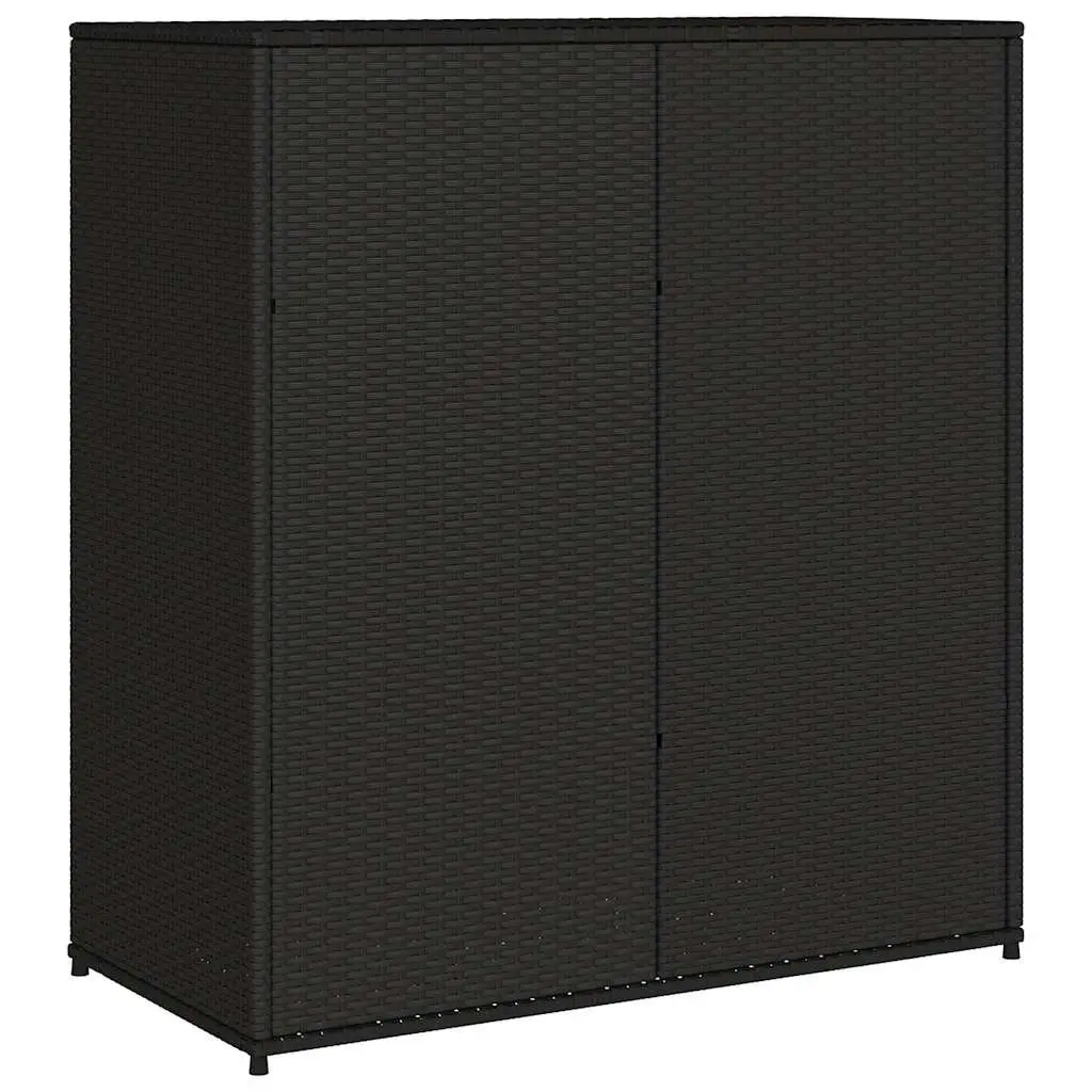Outdoor Garden Storage Cabinet Poly Rattan Black for Cushions Tools and Supplies 105x55x113cm