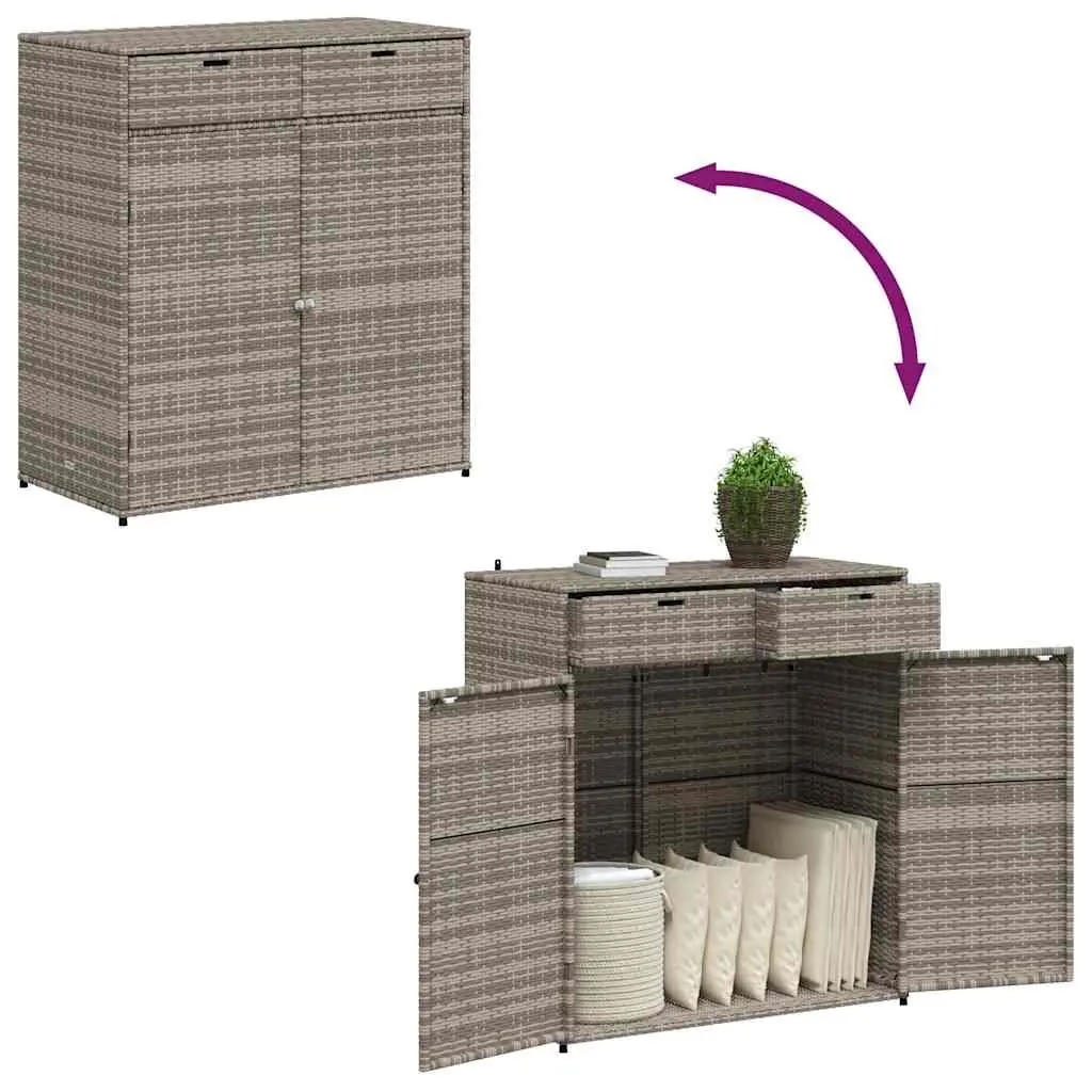 Garden Storage Cabinet Outdoor Poly Rattan Grey 105x55x113cm with Doors