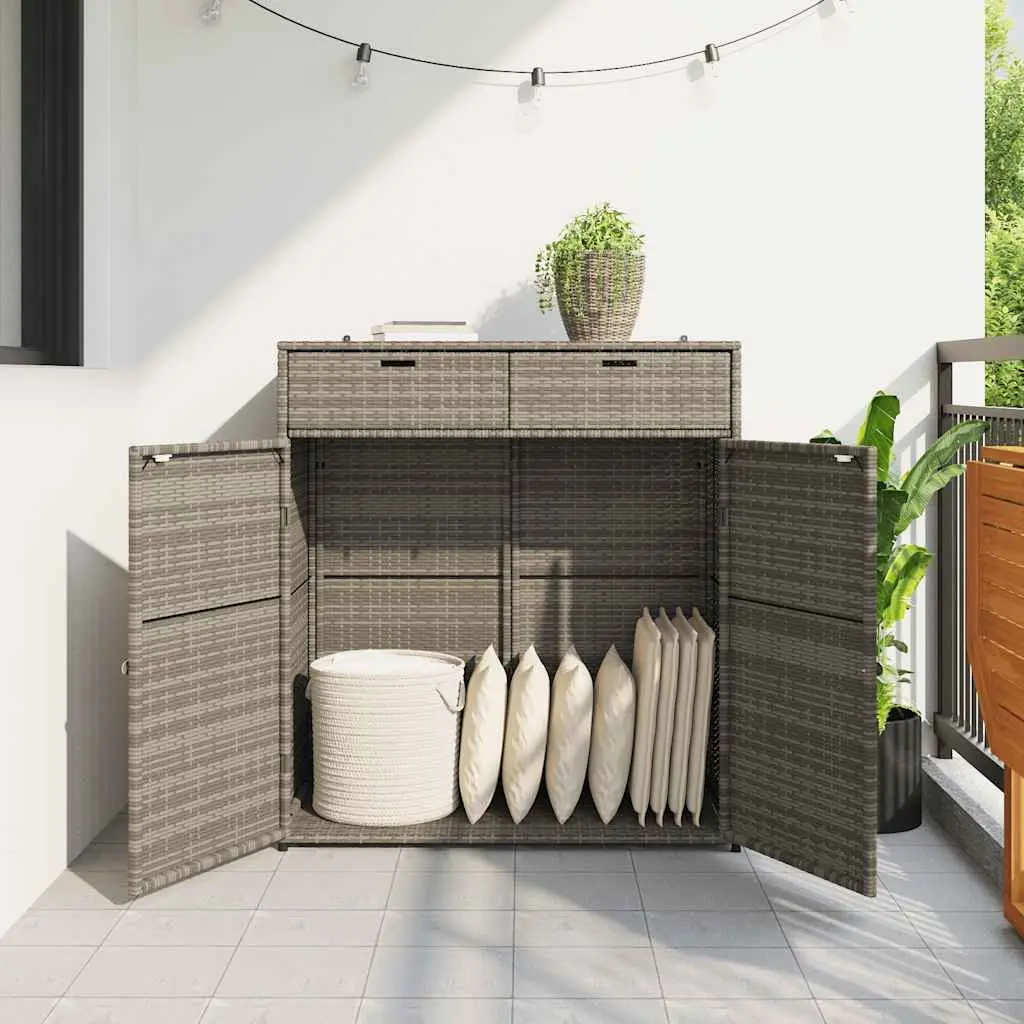 Garden Storage Cabinet Outdoor Poly Rattan Grey 105x55x113cm with Doors