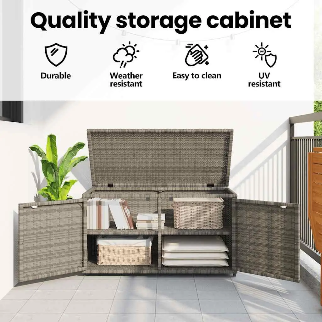 Garden Storage Cabinet Outdoor Grey Poly Rattan Furniture 110 x 55 x 60.5 cm