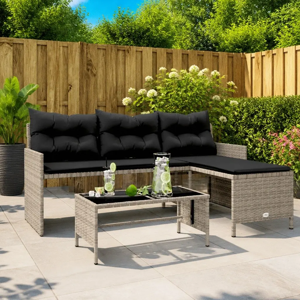 Grey L-Shaped Garden Sofa with Table