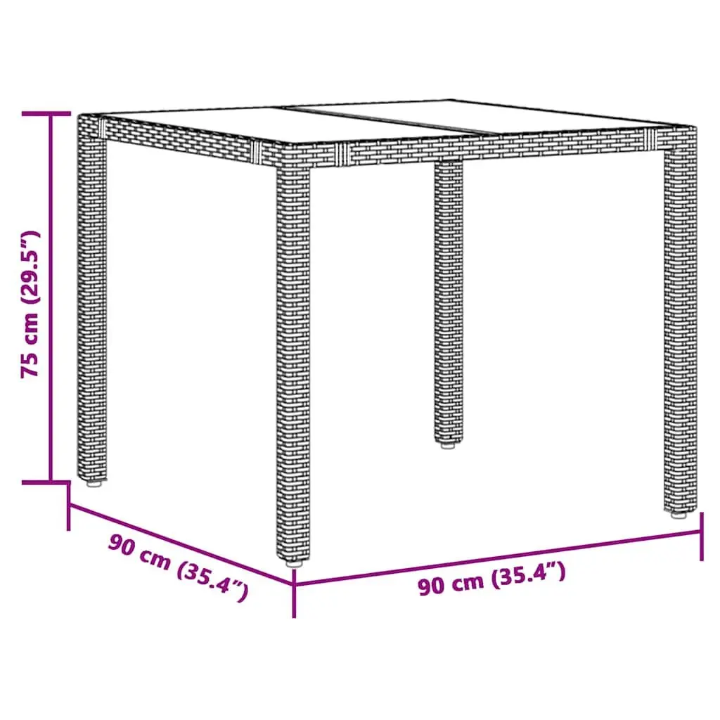 Garden Table Outdoor Patio Grey Glass Top Poly Rattan Frame 90x90x75cm