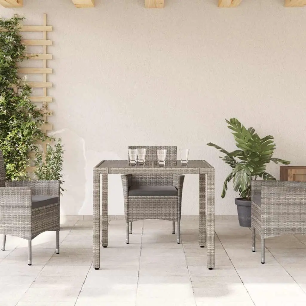 Garden Table Outdoor Patio Grey Glass Top Poly Rattan Frame 90x90x75cm