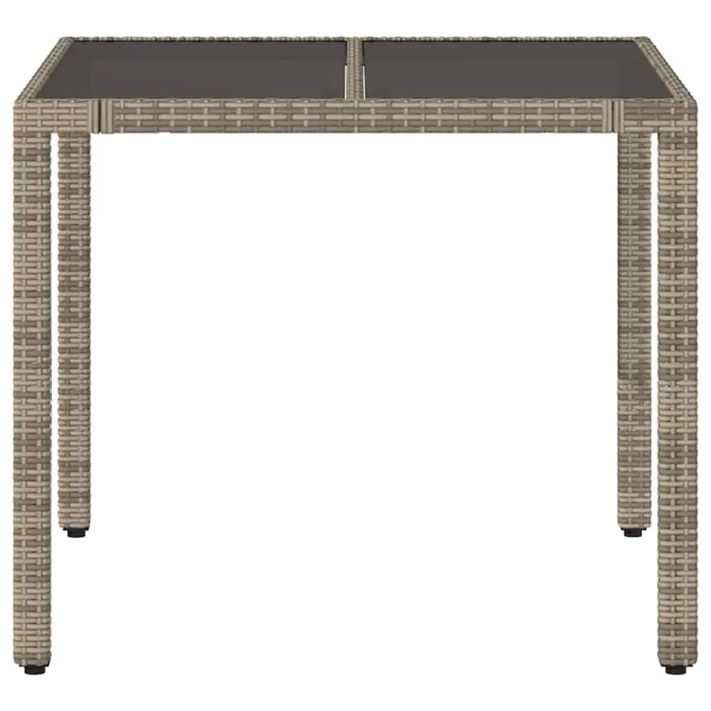Garden Table Outdoor Patio Grey Glass Top Poly Rattan Frame 90x90x75cm